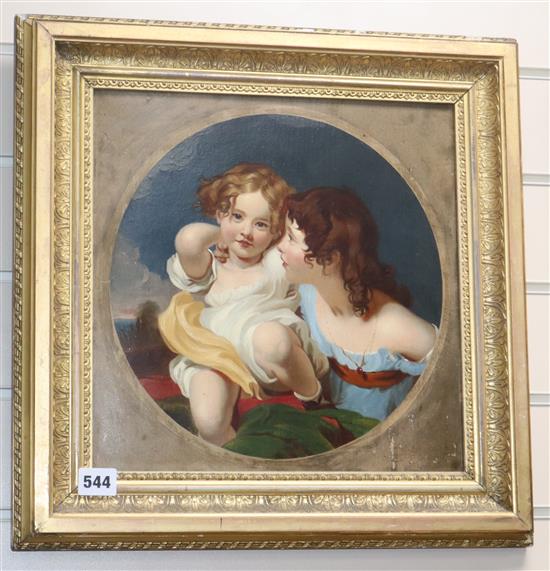 Victorian School, oil on board, Study of two children, 32 x 32cm